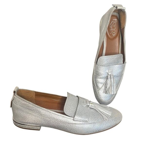 FRANCO SARTO Bisma Metallic Silver Loafers with Tassels Women's Size 7.5 - Picture 2 of 9